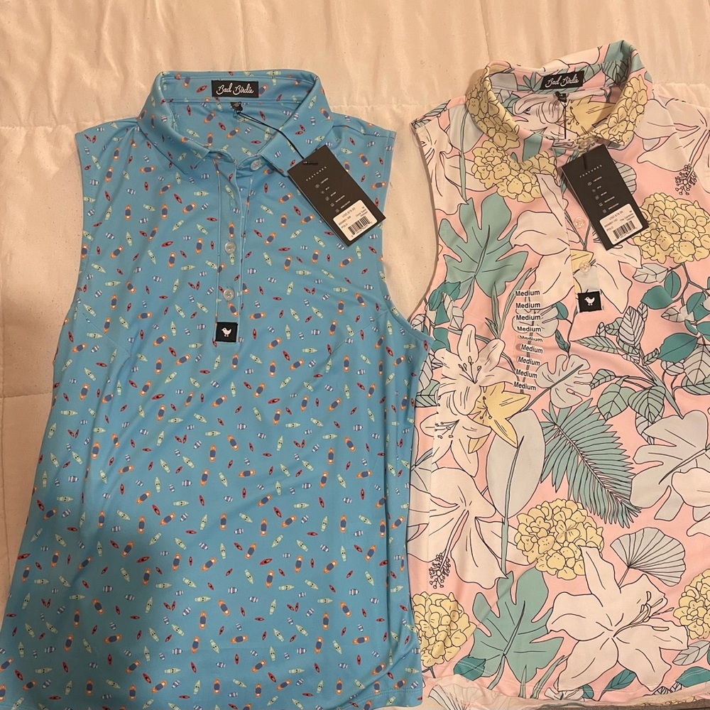 2 NWT Bad Birdie golf shirts LADIES M